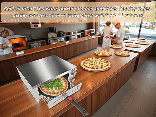 Miniatura 3 de Horno eléctrico de pizza de 12 pulgadas para interiores, horno de pizza de encimera con ventana visual, máquina de pizza comercial con mango
