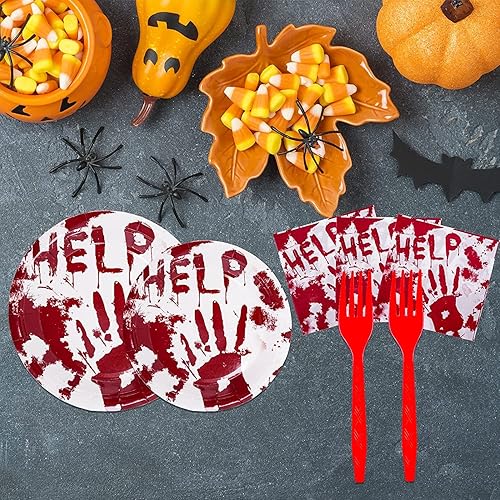 Miniatura 2 de Bloody Good Time - Juego de vajilla para fiesta de Halloween, calavera zombi, decoración de mesa de fiesta de Halloween, suministros de mesa, platos