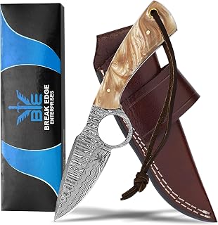 Handmade Fixed Blade Hunting Knife with Leather Sheath, Premium Handle, Best Gift for Mother & Father. (Pearl White)