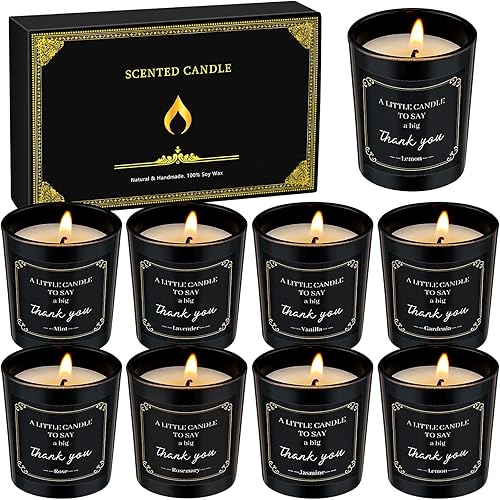 Miniatura 8 de Juego de 8 velas perfumadas de regalo de agradecimiento para empleados y profesores, velas inspiradoras en tarro de cera de soja para empleados,