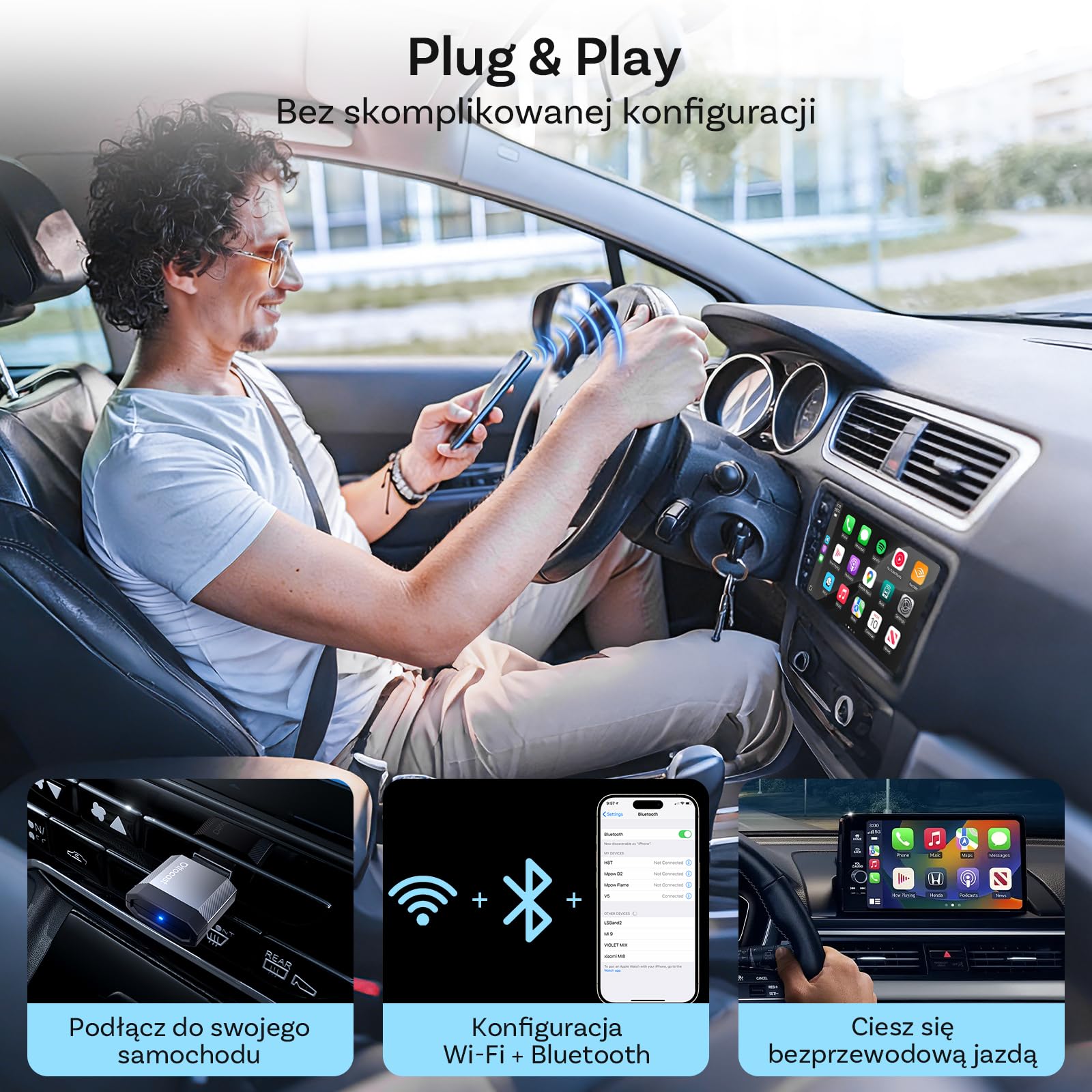 OTTOCAST 2 w 1 Bezprzewodowy CarPlay i Android Auto Adapter, Mini Nova 2026 Ultra-Kompaktowy Adapter Wireless, Obsługuje ChatGPT Gemini, Plug & Play do Samochodów z Przewodowym CarPlay/Android Auto
