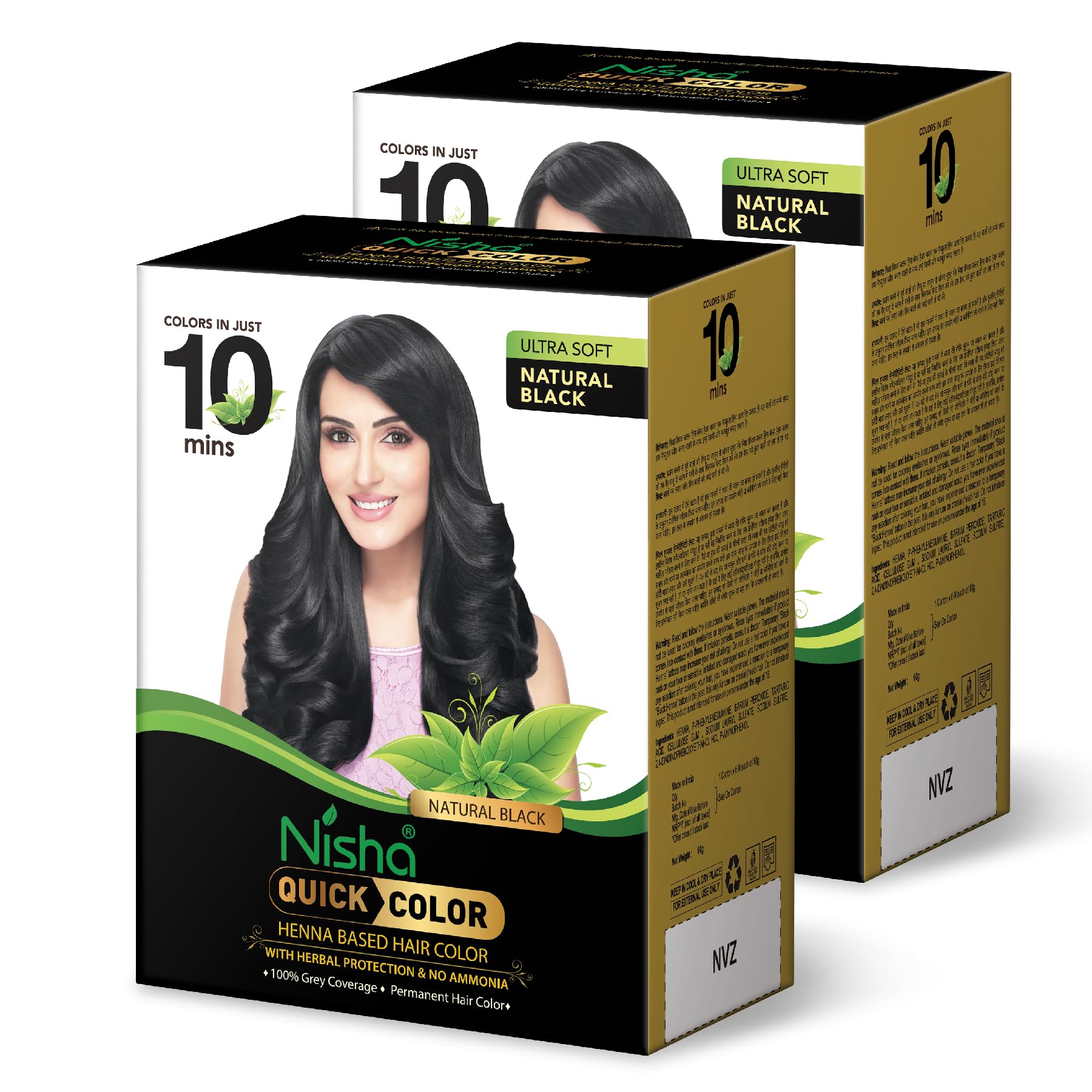Nisha Quick Hair Color, 5 Minute Hair Color for Women & Men, Ammonia Free Henna Based Hair Colour, 100% Grey Coverage, Black Hair Dye, Natural Black Hair Color (60g Pack of 2)-image-18