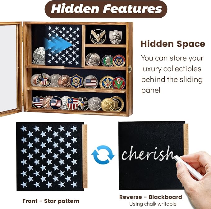 Vitrina para monedas de madera con bandera americana miniatura 6