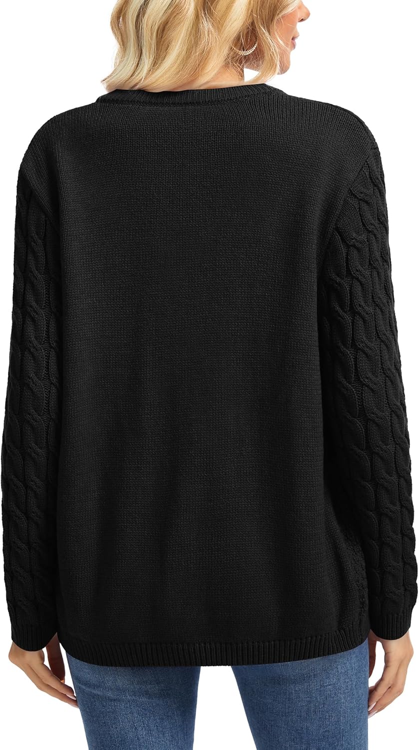 VIISHOW Women Cable Knit Cardigan Sweater Crew Neck Button up Cardigan with Pocket Sweater Coat for Fall and Winter - Image 3