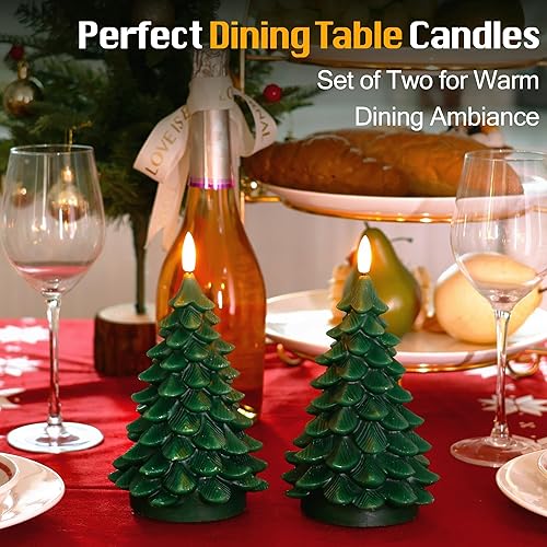 Miniatura 6 de 2 velas de árbol de Navidad sin llama con temporizador remoto, velas parpadeantes que funcionan con pilas, velas LED de cera real para celebración