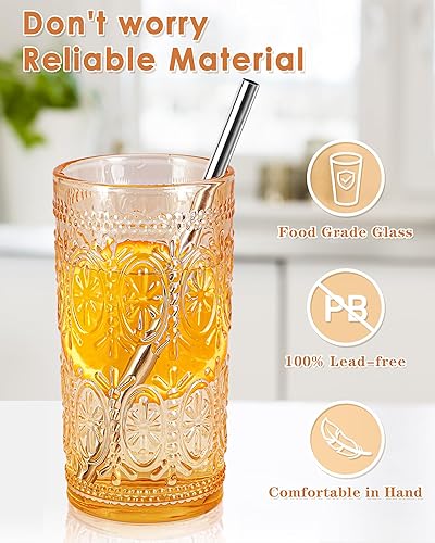 Miniatura 2 de Juego de 4 vasos de bebida vintage, vasos altos de 13.7 onzas, cristalería vintage, vasos de ámbar para fiestas, bodas, hogar, oficina y regalo, con