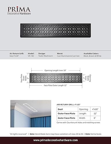 Miniatura 5 de Prima Decorative - Parrilla de retorno de aire de aluminio fundido de 4 x 30 pulgadas (negro)