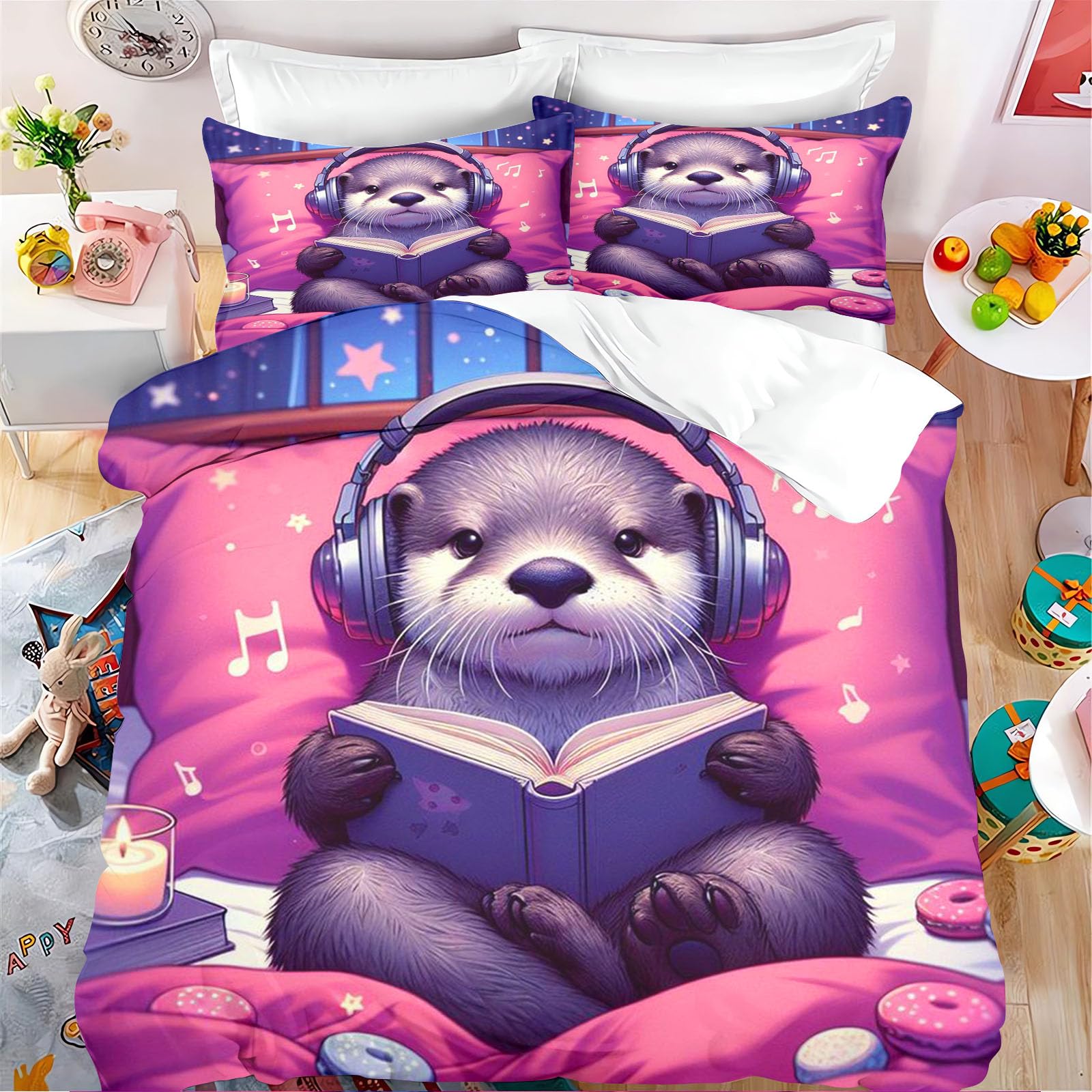 Parure de lit loutre 135x200 anti-plis en microfibre douce avec fermeture éclair