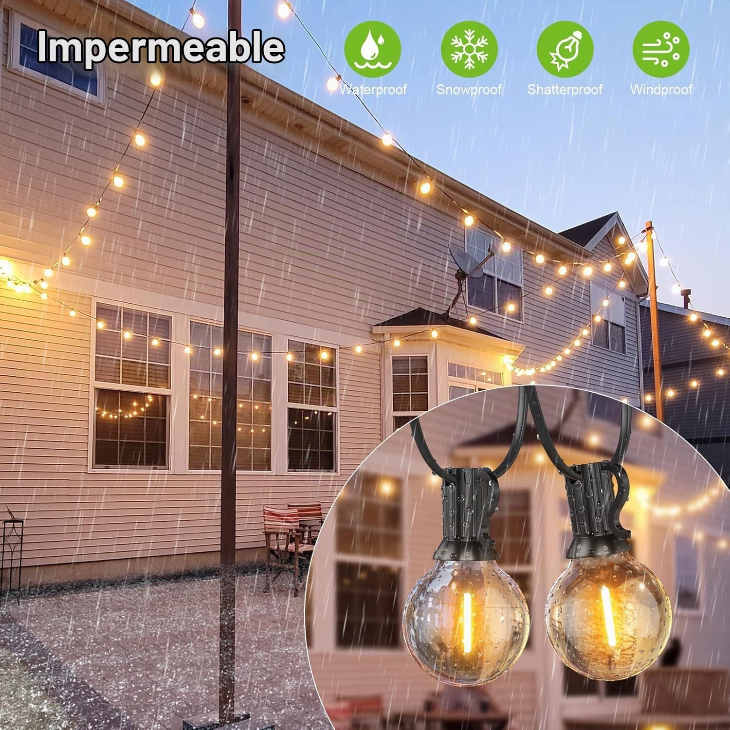 Luces Exterior Jardin 45,7M, Guirnalda Luces Exterior con 75+2 Bombillas, Impermeable Luce Jardin para Terraza, Café, Cobertizos, Bodas, Pérgolas