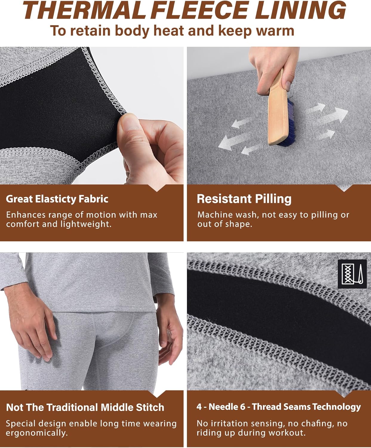 Muezna Men's Thermal Top and Bottom Set Underwear Long Johns Base Layer with Soft Fleece Lined - Image 3