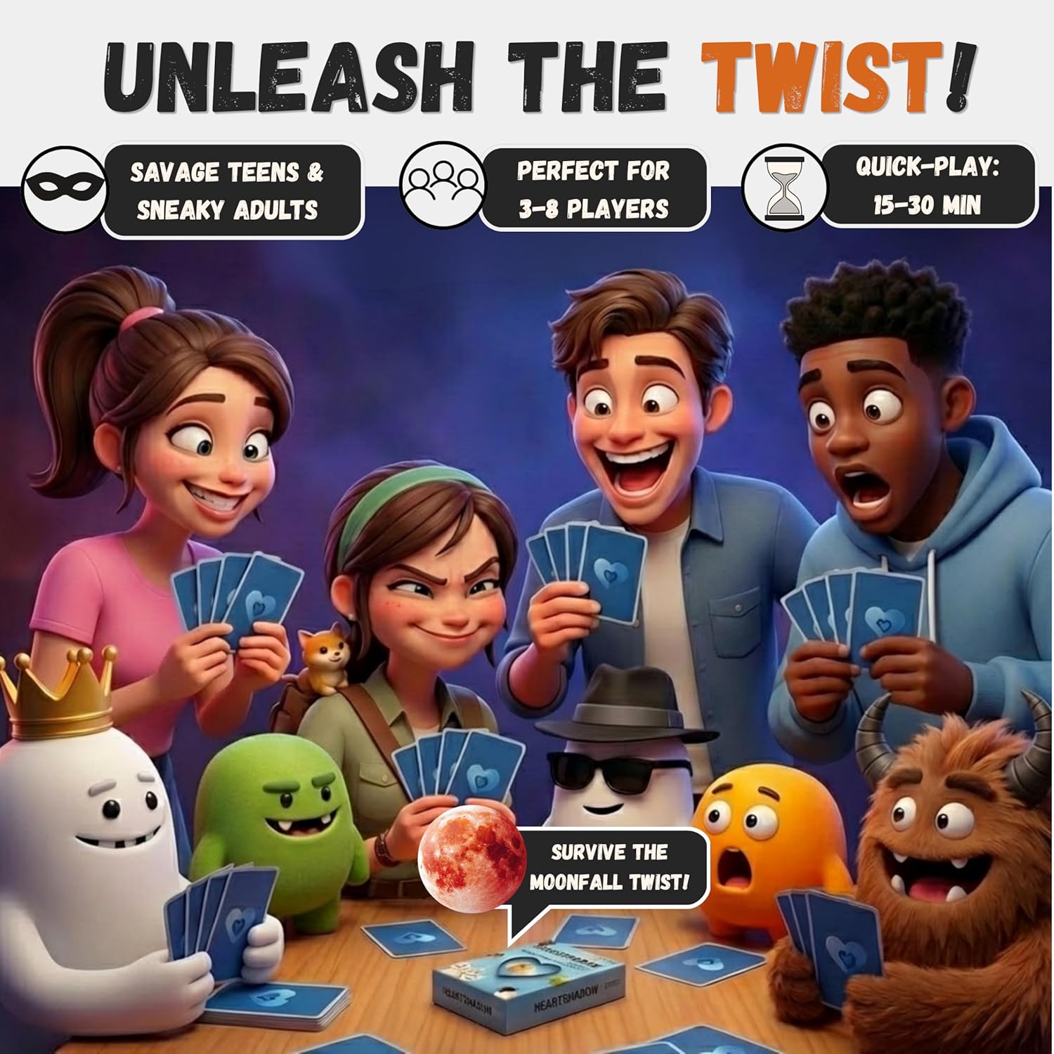 Cunning. Ruthless. -Secret Role Strategy Card Games for Teens & Adults | Fun bluffing,3-8 Players,Ages 14 + |15-30 mins | A dark twist on Hearts | Travel-friendly | Quick-Play Family Party Fun