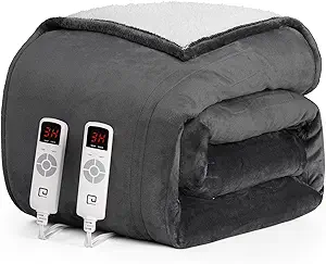 EHEYCIGA Heated Blanket Electric Blanket Queen Size - Heating Blanket with 9 Heating Levels & 10 Hours Auto Off, Soft Cozy Sherpa Washable Dual Control Blanket with Fast Heating, 84 x 90 Inches