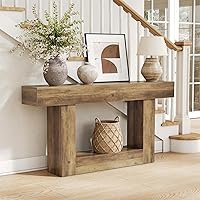 Vista 1 de LITTLE TREE 63 Inches Long Console Table, 2-Tier Farmhouse Sofa Table Behind Couch, Large Narrow Entryway Table for Living Room, Wooden Hallway