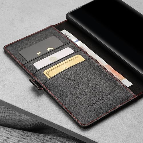 Miniatura 4 de TORRO Funda para teléfono compatible con Samsung Galaxy S22 Ultra 5G, funda de cuero genuino de calidad, con ranuras para tarjetas y soporte de