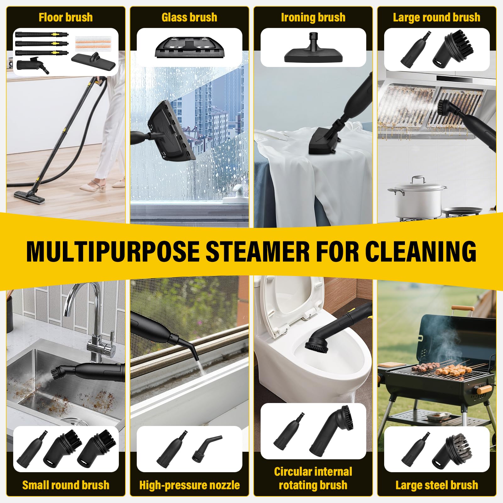 Pulitore a Vapore,Pulitore Vapore Casa 2 L 2000W Pressione del Vapore 5 bar con 23 Accessori Vaporetto per Igienizzare Pavimento,Divani,Mobili,Auto