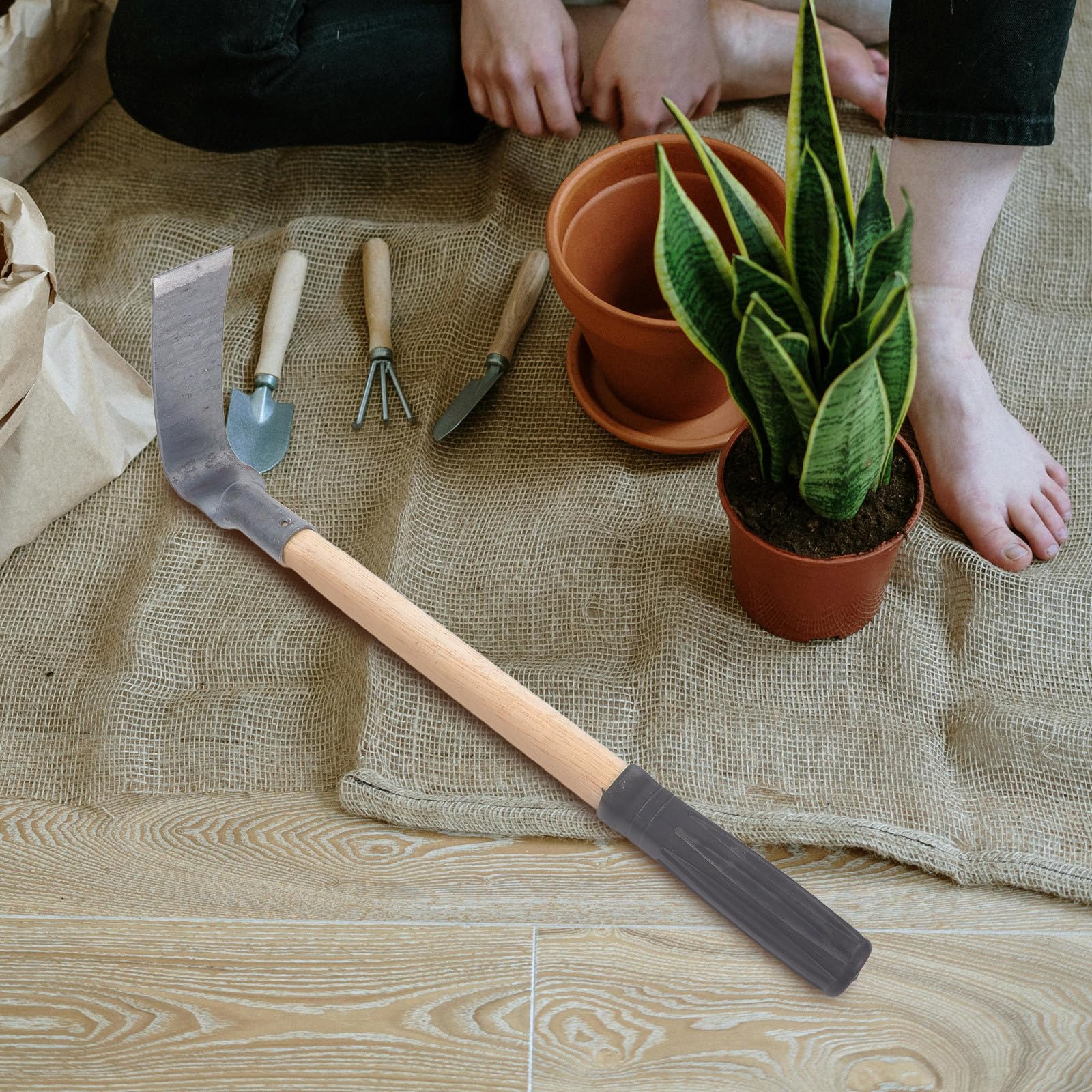 Attrezzi da in Metallo Manuale per Diserbo e Piantare Manico in Legno Rivestimento Antiscivolo in Plastica Leggero e Pratico per Giardinaggio Quotidiano