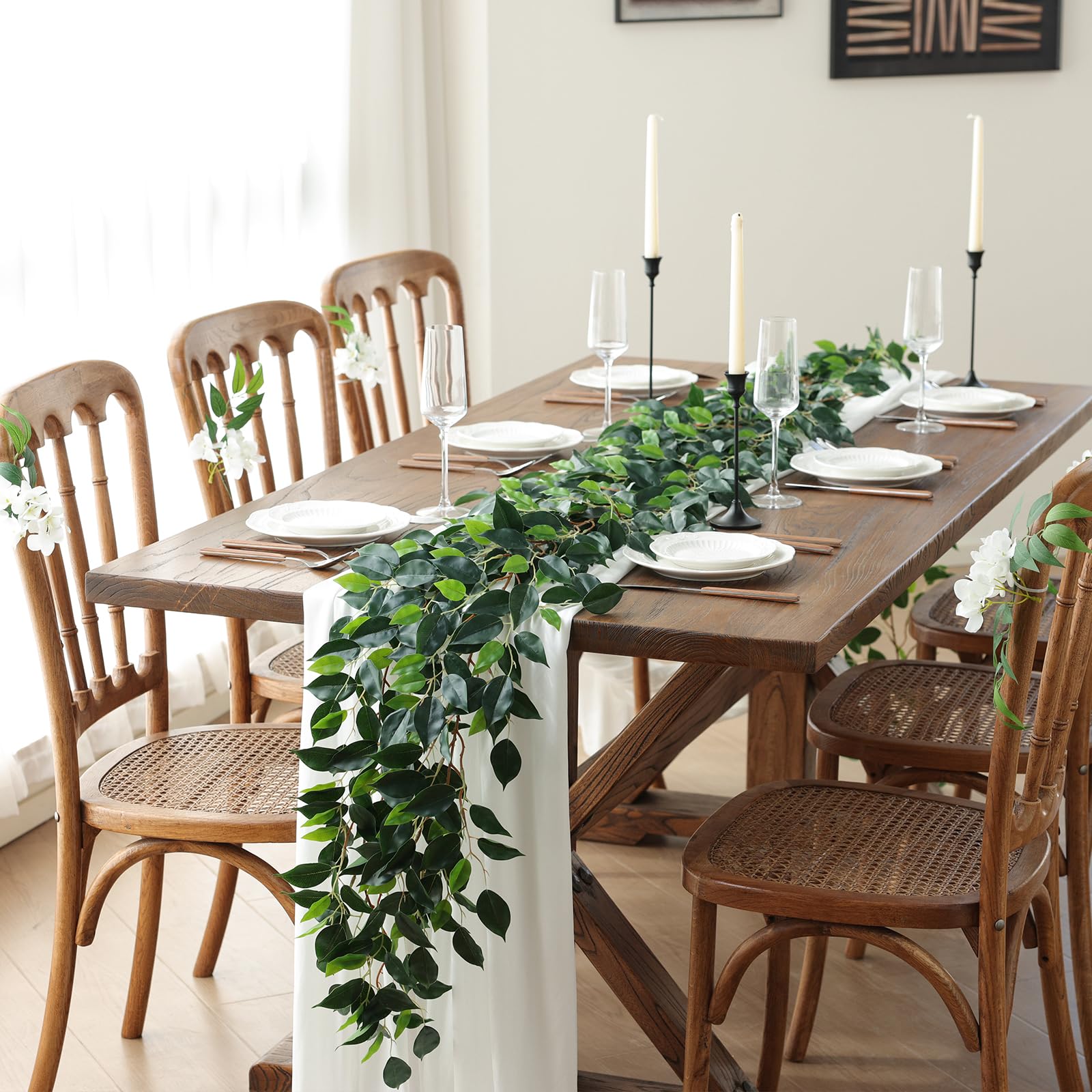 Mizii Künstliche Ranken-Girlande, 200 cm, künstliche Ficus-Ranken-Girlande, Seiden-grüne Blätter, Dekoration, künstliche Hängepflanzen für Hochzeit, Tischdekoration, Wanddekoration, Raumdekoration,