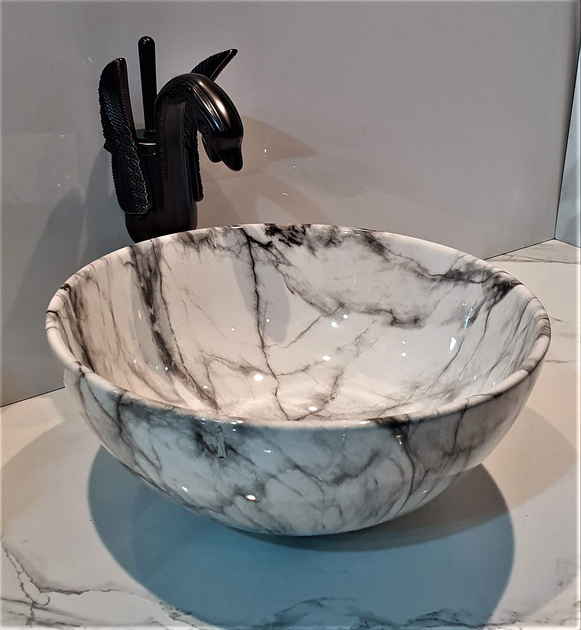 B Backline Ceramic Table Top Designer Small Round Premiem Counter Top/Over Counter Wash Basin Table Top/Vessel Sink Glossy Finish For Bathroom & Living Room 12 X 12 X 5 Inch (White Black Glossy) (B08RX6J6H9) Amazon Price History, Amazon Price Tracker
