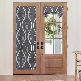 NICETOWN Blackout Door Curtains for Glass Window, Foil Printed French Door Blinds Tie Up Shade Window Covering for Basement Bedroom Livingroom, Grey, W26 X L72, 1 Panel