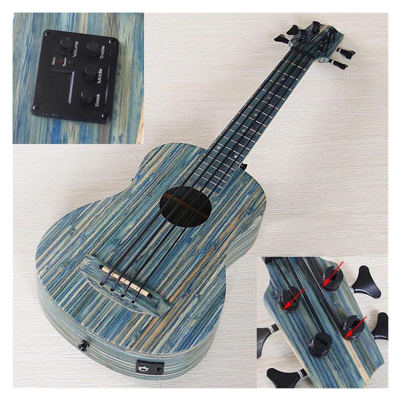Przenośne Ukulele 30 Calowy Elektryczny Ukulele Dla Dorosłych Początkujących 4 Strunowy Profesjonalny Instrument(M5 Bamboo flaw)