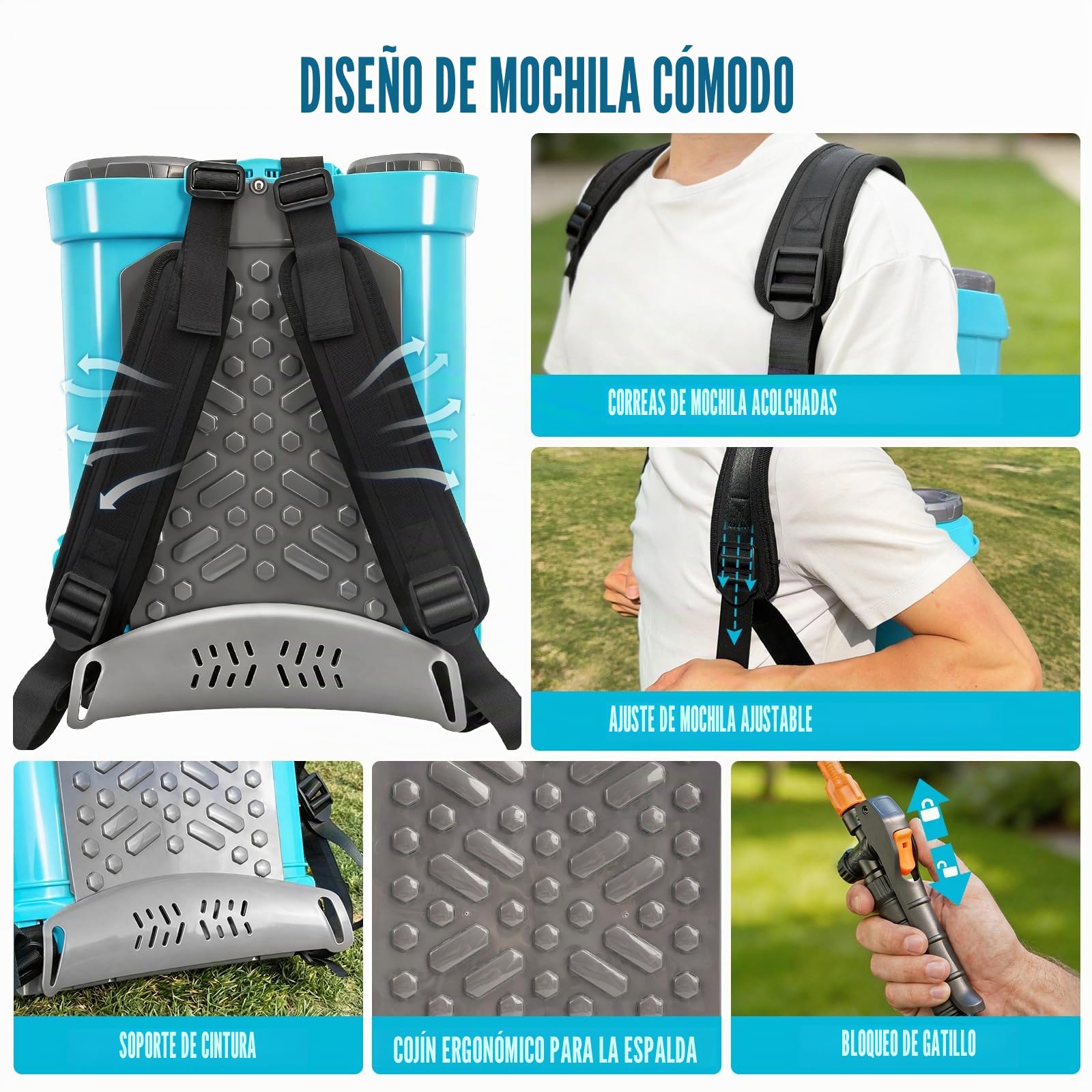 SideKing Pulverizador Mochila Bateria 16L, Pulverizador Electrico Compatible con Makita 18V, Presión Regulable 0-7 Bar, Lanza Telescópica, Sulfatadora Bateria Jardín, Techos, Huerto, Frutales