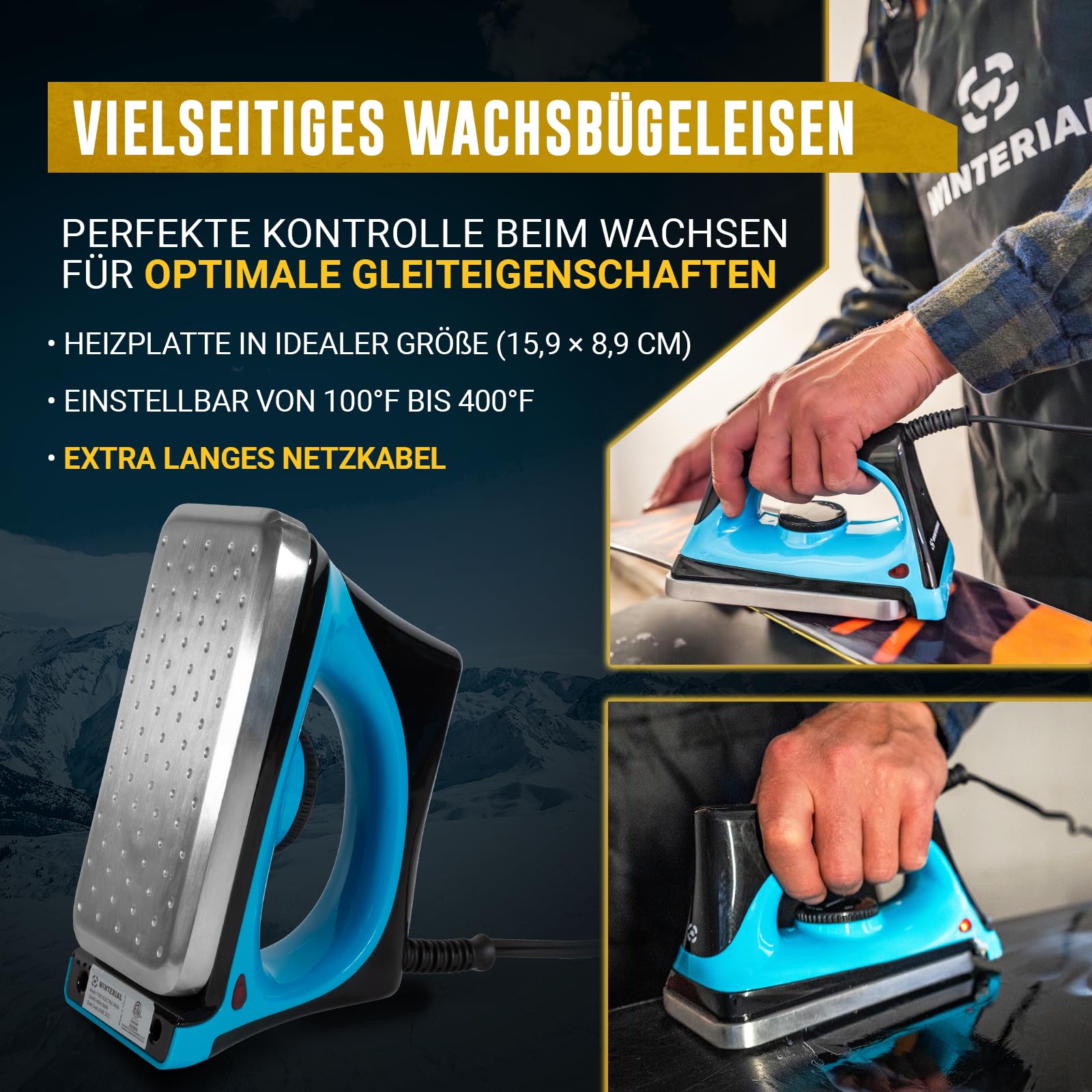 Winterial Skiwachs Set, Ski Wachs Komplettset, Ski Wax, Snowboard Wachs Set mit Wachseisen, Kantenschleifer, Allwetterwachs