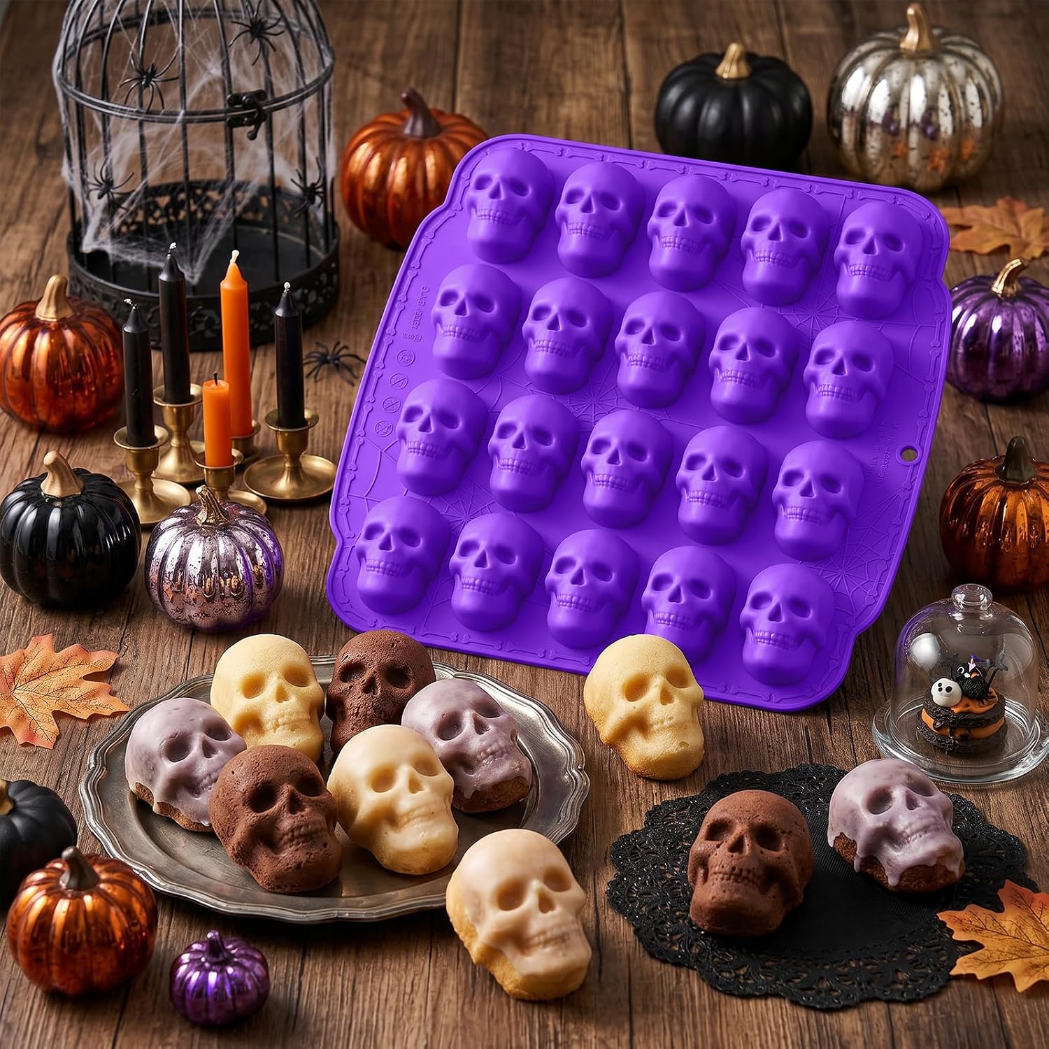 NiHome 20 Cavities Silicone Skull Mold for Baking Chocolates Making, Purple