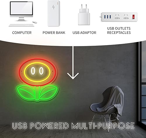 Miniatura 6 de Letrero de neón de flor de fuego, letrero de neón regulable para juegos de cueva de hombre, dormitorio, sala de juegos, sala de estar, decoración de