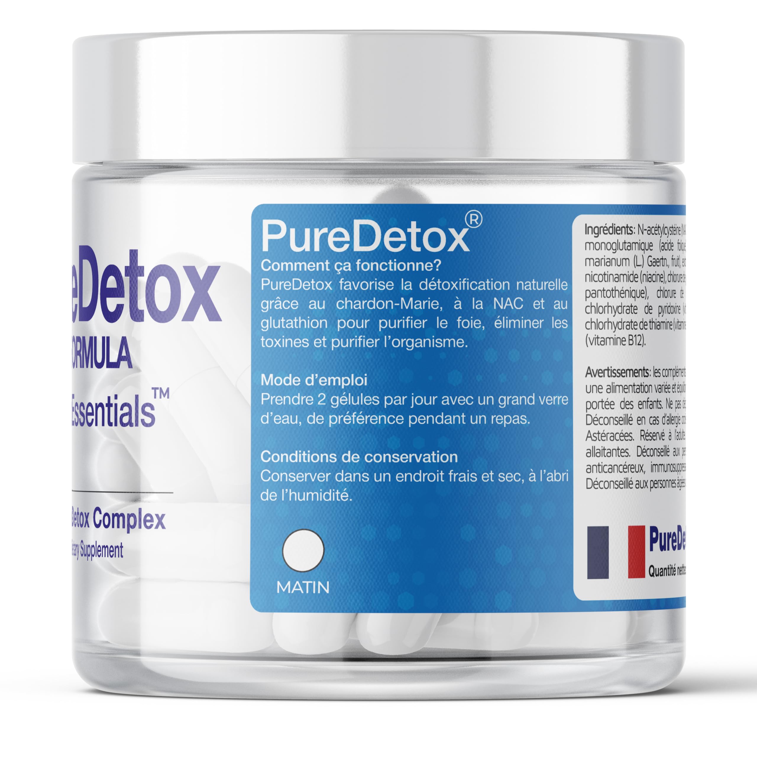 PureDetox – Complexe Détox & Soutien Hépatique – Chardon-Marie 300mg 91% Silymarine – Bien-être Quotidien & Antioxydant – L-Carnitine + Artichaut – 60 Gélules Végétales