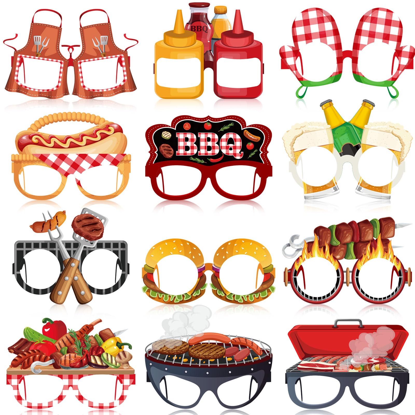 36 Pcs BBQ Party Decorations Eyeglasses Barbecue Themed Paper Glasses Decor Baby Q Photo Booth Props Frame for Summer Picnic Camping BBQ Baby Shower Birthday Party Decor Gift