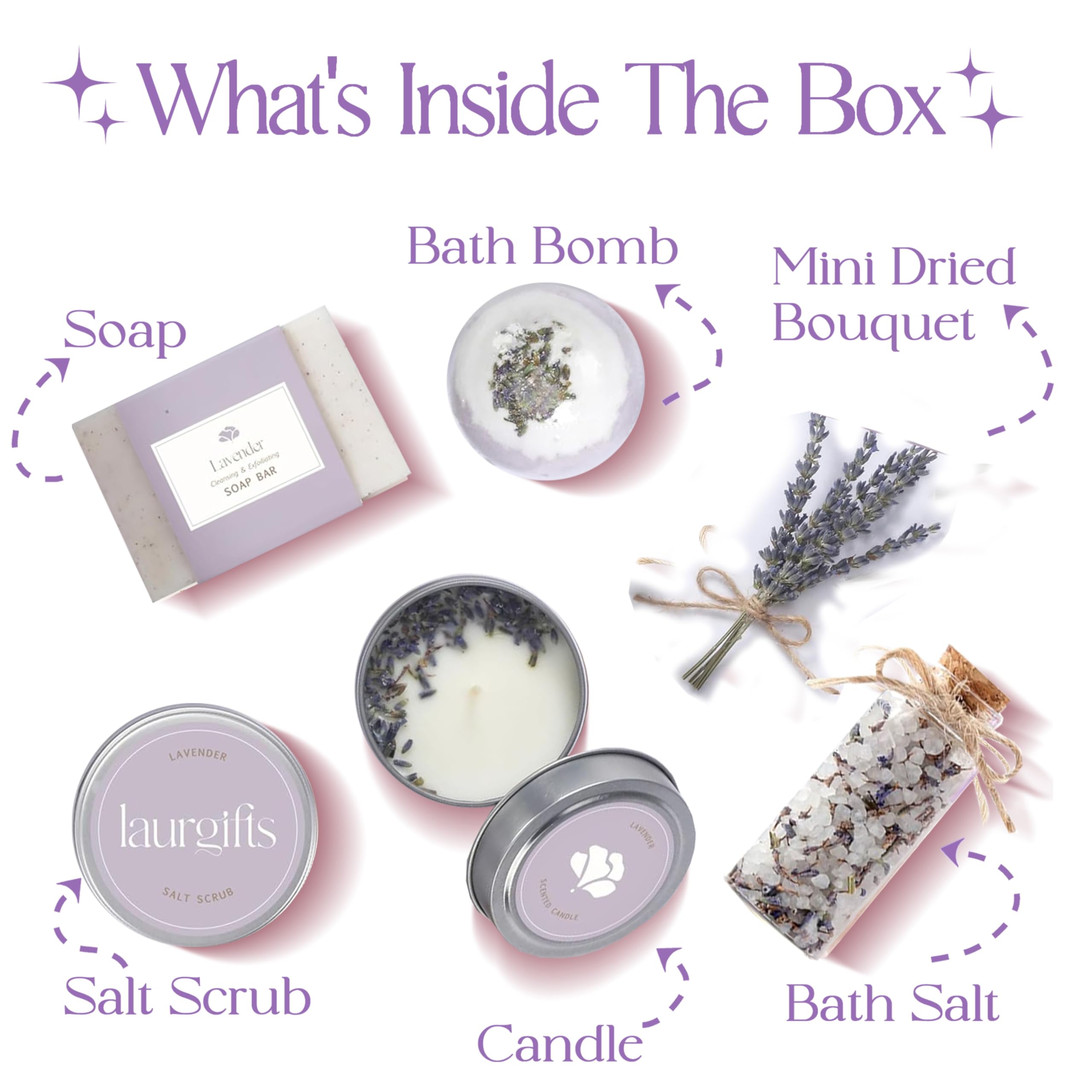LaurGifts Geburtstagsgeschenk für Frauen, Lavendel-Geschenkset-Box – von holländischen Blumenfeldern inspiriertes Kerzengeschenk für sie, Arbeitskollegin, Weihnachtsgeschenkidee