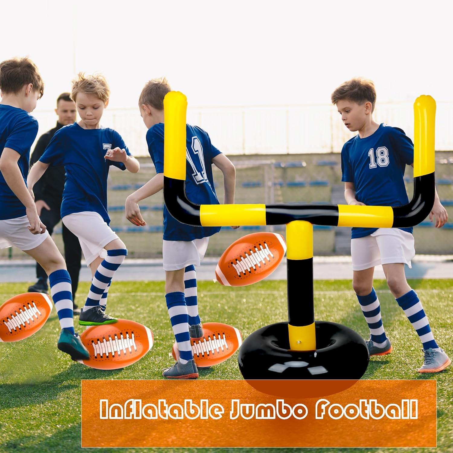8 Pack 62.9 inches Inflatable Jumbo Football Set 2 Football Goal Post with 6 Balls Football Party Game Accessories Outdoor Sport Toys for Practice image 5 of 7 B0D2HXXKXQ