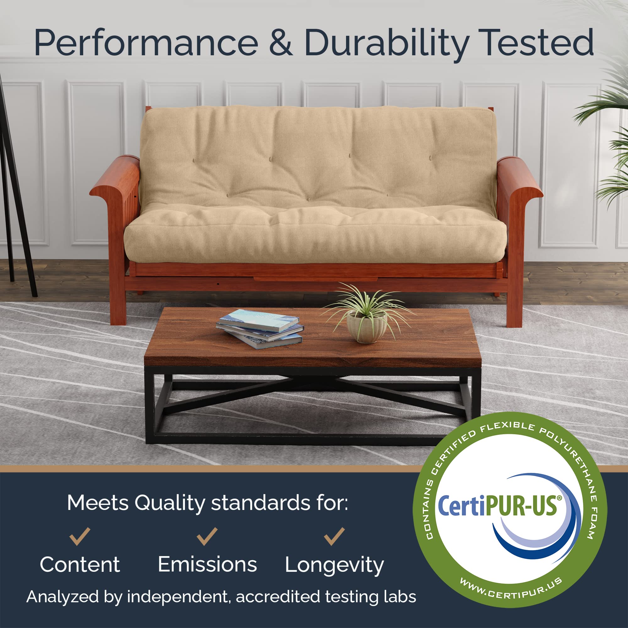 Loosh Home | 10" Full Size Futon Sofa Bed Pocket Coil Foam Mattress - USA Made, Beige, No Frame