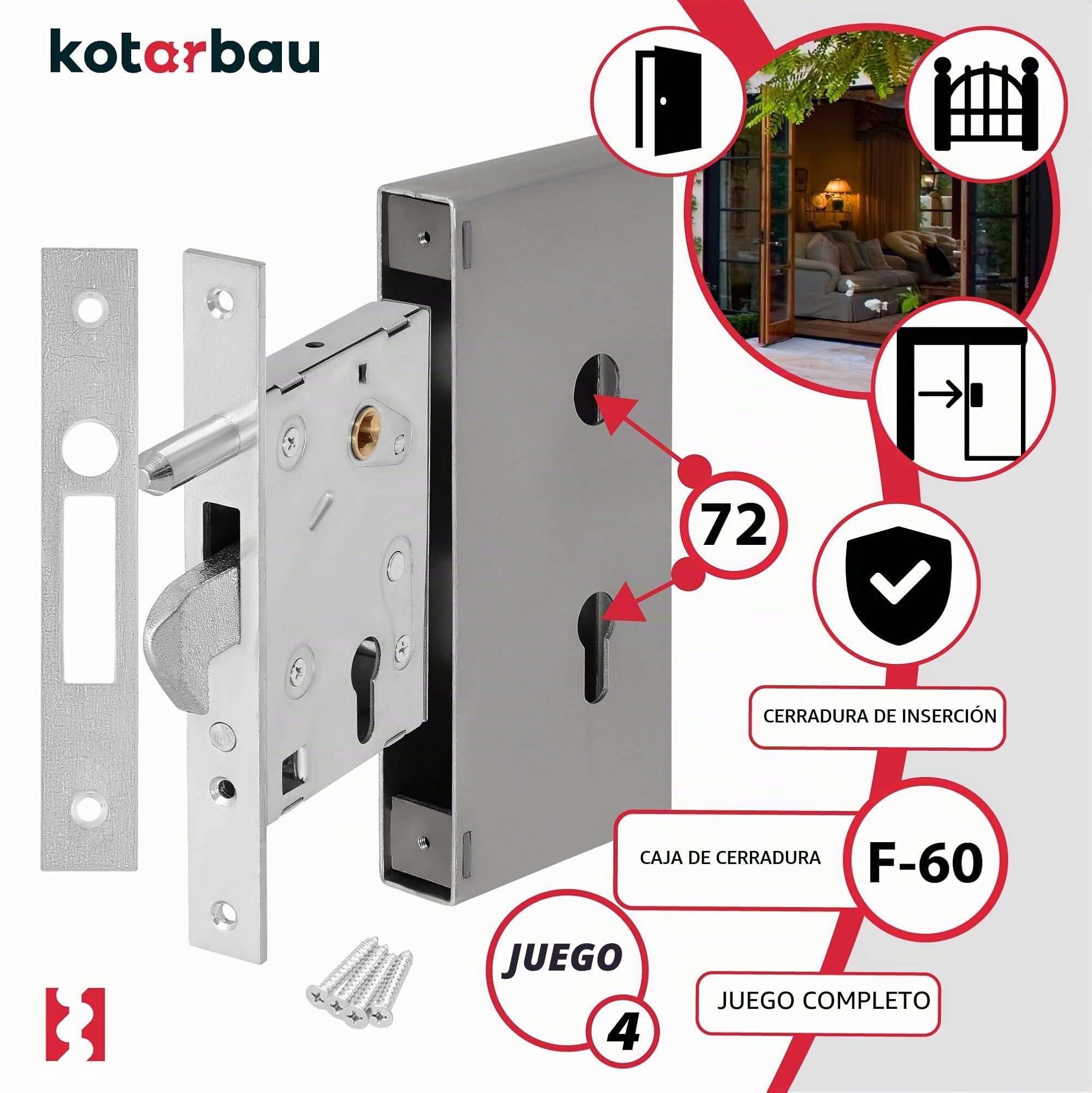 KOTARBAU® Cerradura de gancho para puertas correderas F-60 caja de cerradura cerradura de puerta corredera cerradura de gancho galvanizada resistente a la corrosión para puerta de entrada