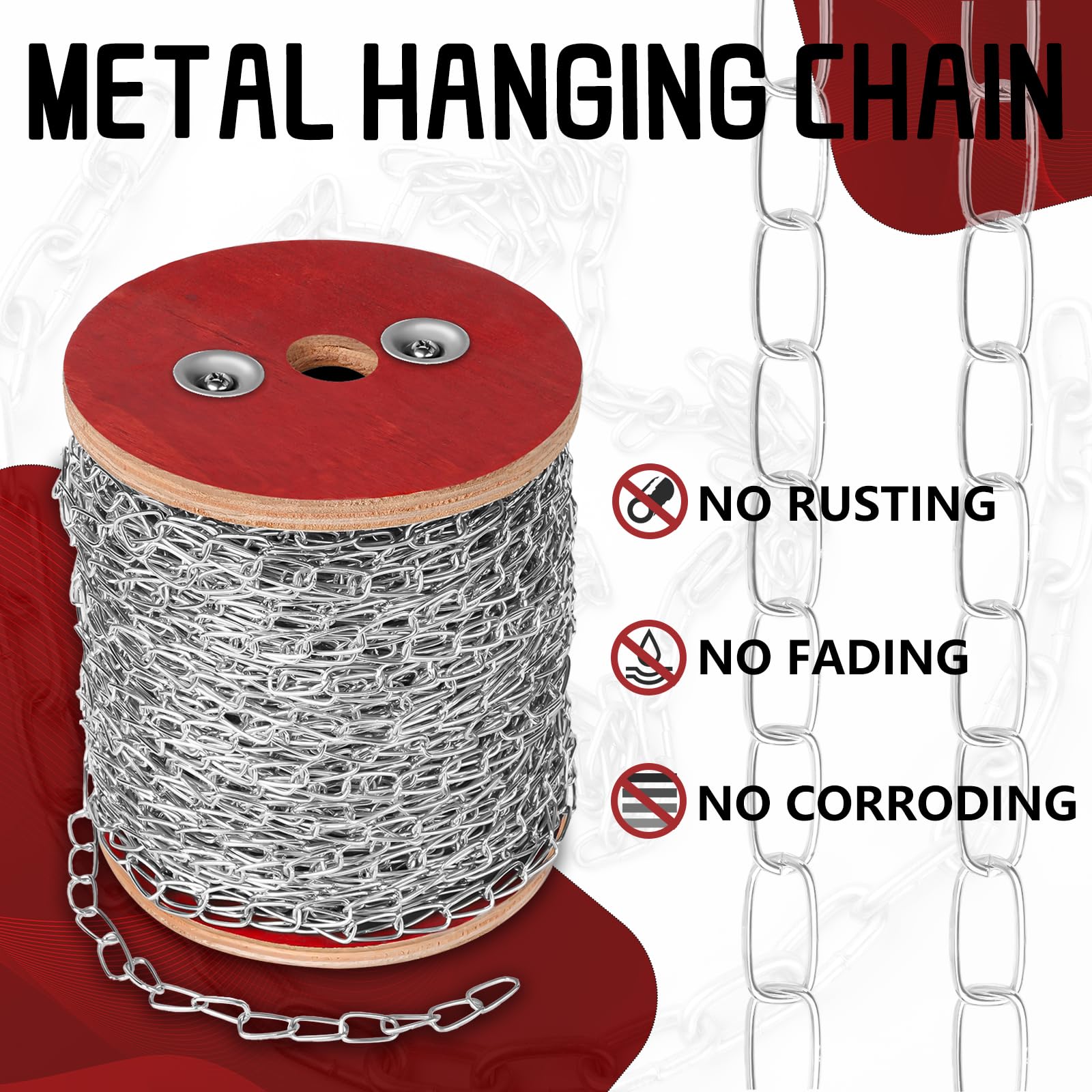 VAIPI Cadena de acero inoxidable resistente de 266 pies, cadena de bobina de metal, carrete de cadena de utilidad para colgar cestas, comederos de pájaros, lámparas, camping, remolque de mascotas