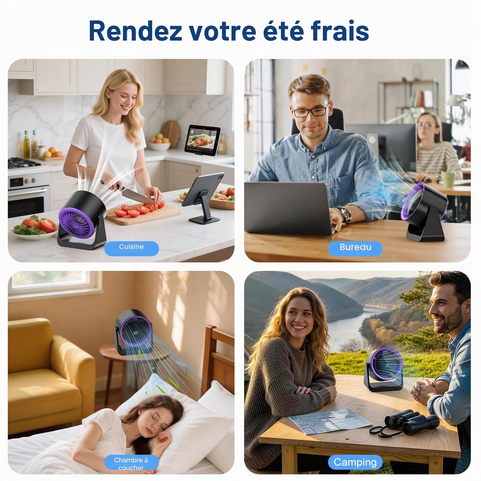 Ventilateur de Table USB, Ventilateur Portable Silencieux à 5 Vitesses, Minuterie 3-6-9H, Fixation Murale/Sur Table, Petit Ventilateur USB Puissant pour Bureau Maison Chambre, Cadeau Été