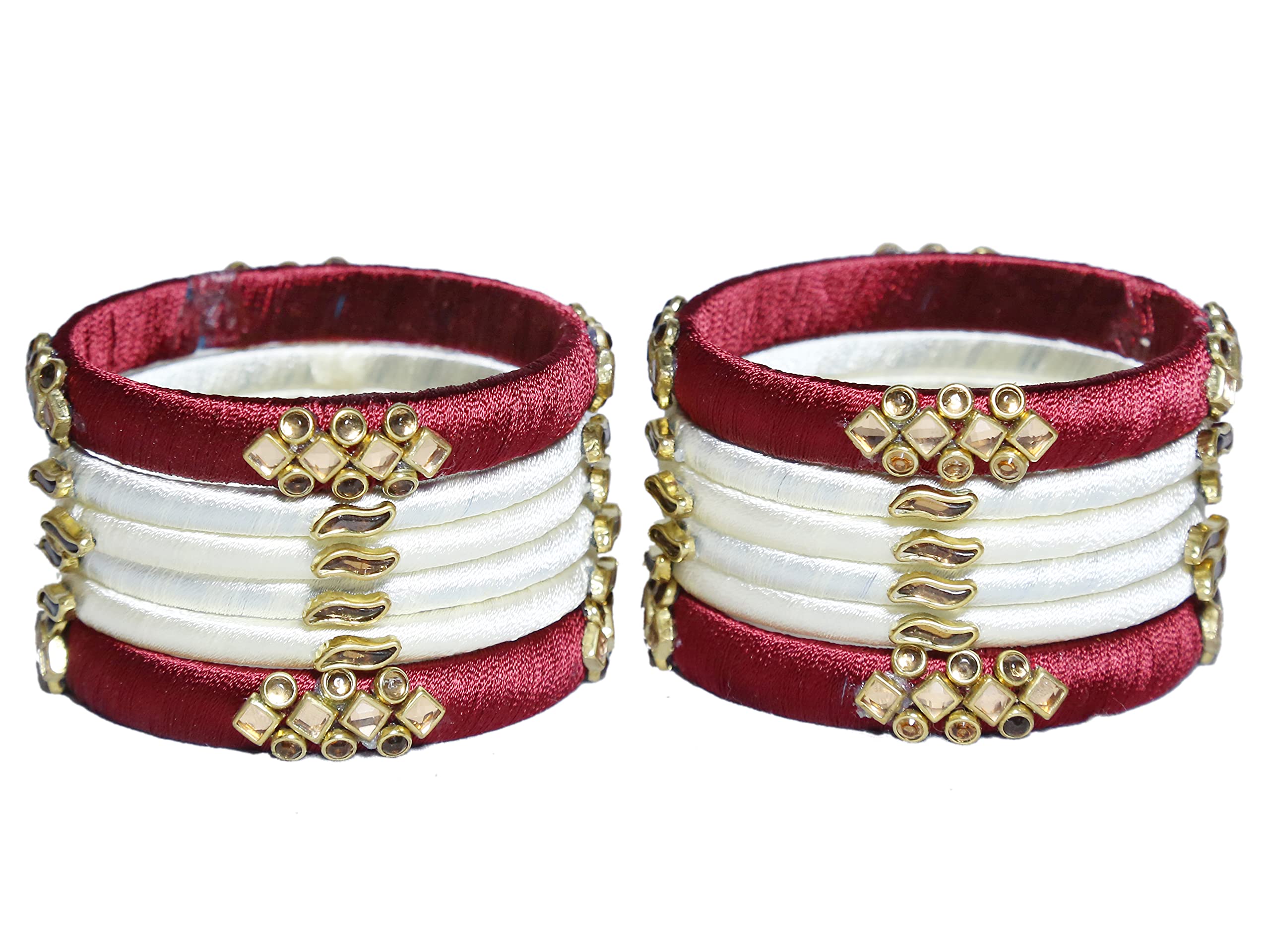 DISHU Handmade Silk Thread Mahroon Kade & White Bangles Set Of 12 (B09HP2MG4L) Amazon Price History, Amazon Price Tracker
