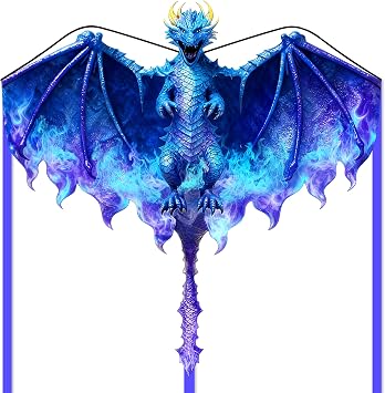Dragon Kite Large Kites for Kids and Adults Beginners Easy to Fly Single Line String with Tail for Beach Trip Park Family Outdoor Games and Activities Blue