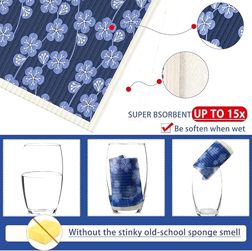 Miniatura 10 de 9 paños de cocina suecos absorbentes suecos para platos, flores, suaves, reutilizables, esponjas, de secado rápido, trapos de cocina (color simple,