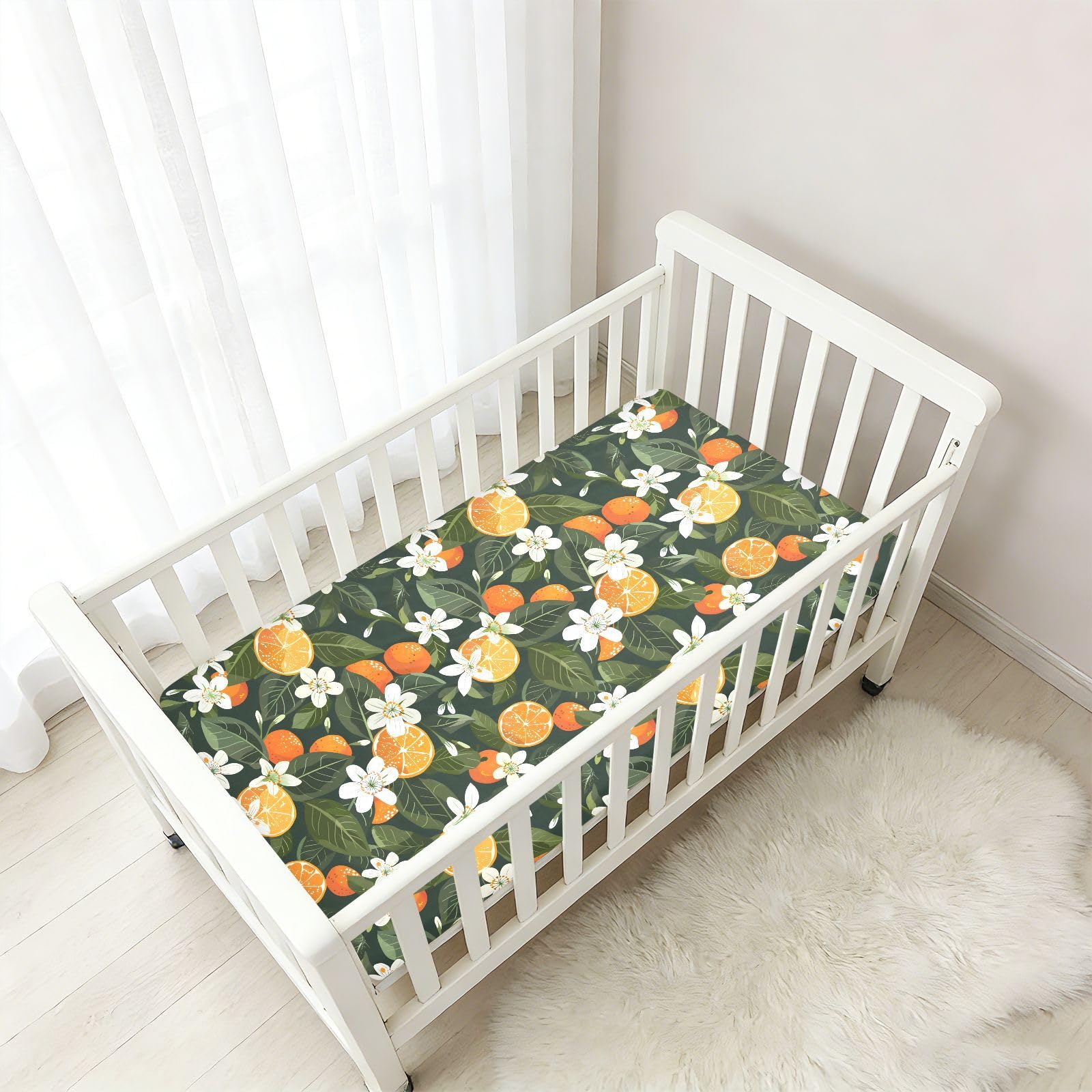 Drap-housse pour berceau de bébé avec fond de fruits oranges pour garçons et filles, drap-housse standard doux, 71,1 x 132,1 cm