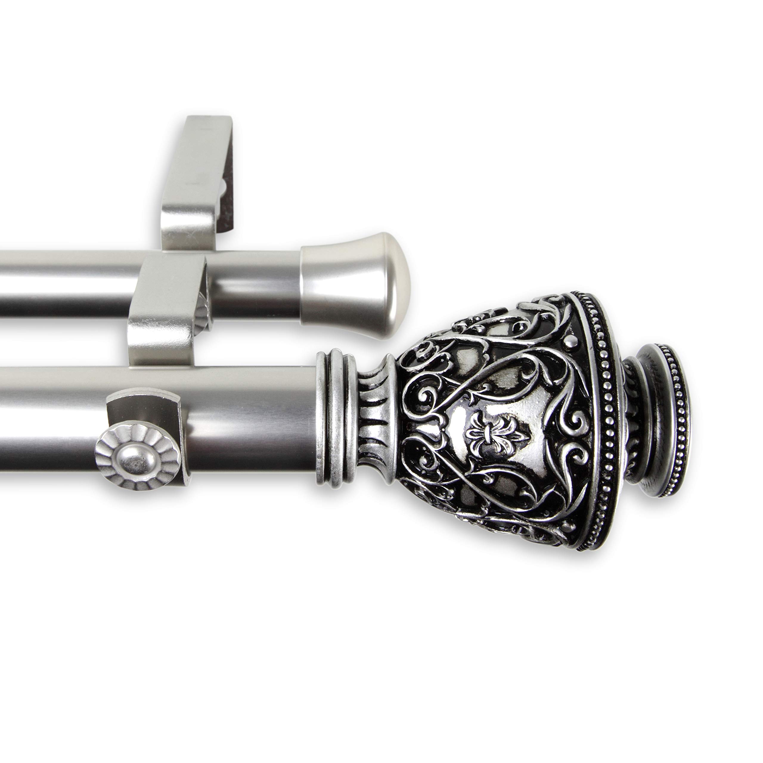 A&F Rod Décor - Cambria Double Curtain Rod 1 inch Diameter, 66-120 inch - Satin Nickel
