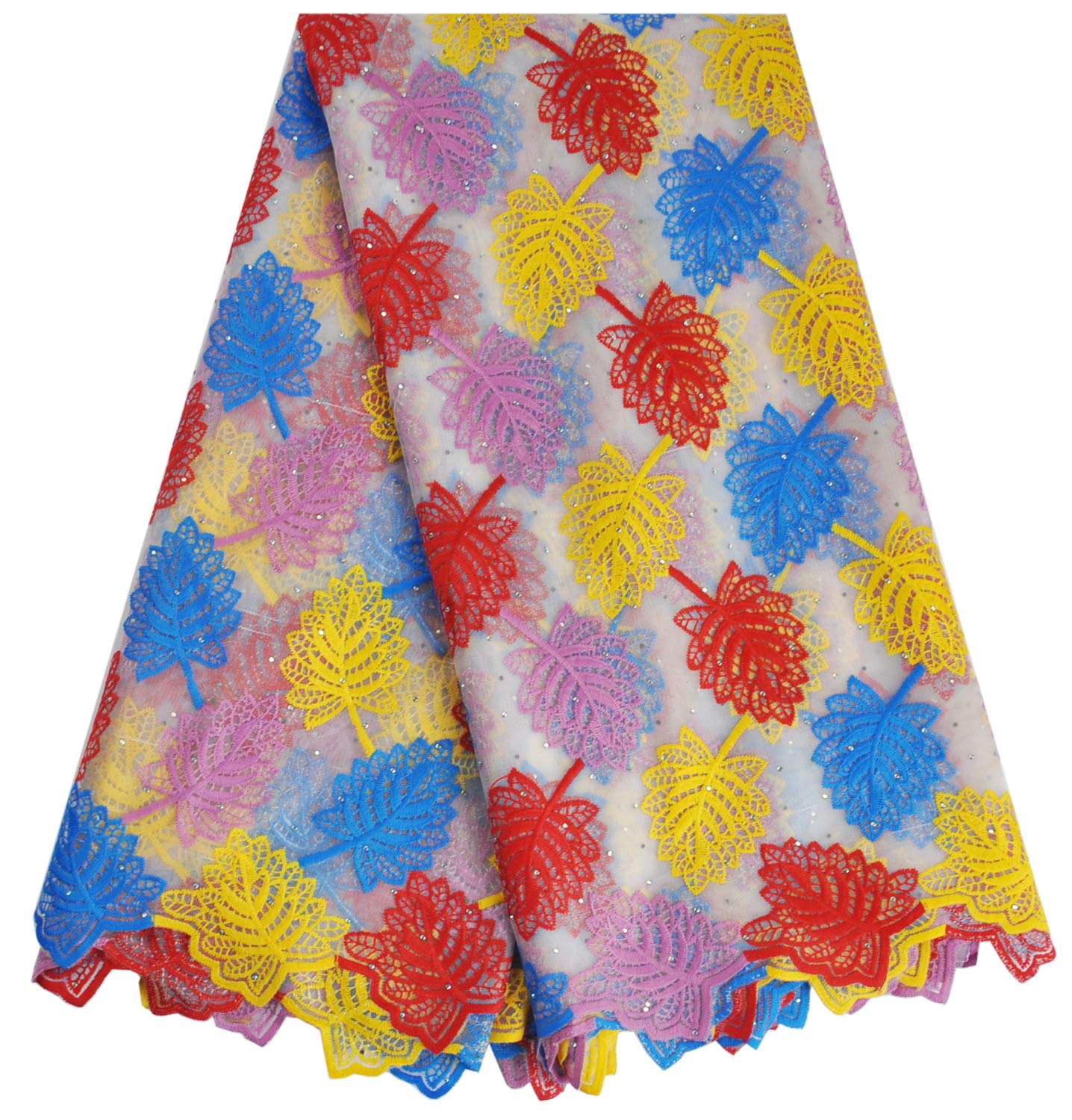 African Lace Fabric French Tulle Lace Net Nigerian Guipure Cord Lace for Dress (Multicolored) 5 Yards