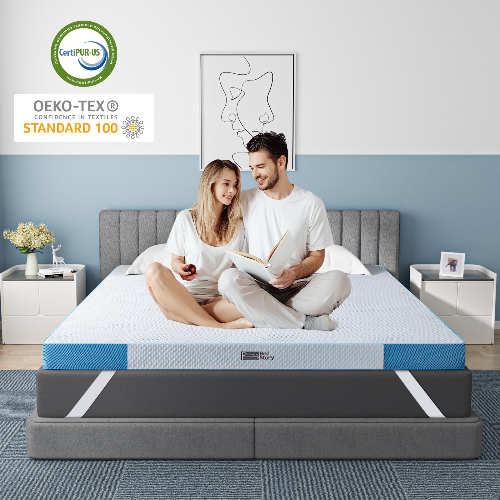 BedStory Surmatelas en gel 100 x 200 cm, hauteur 10 cm, surmatelas en mousse gel, H3 et H4 en noyau de mousse froide, Mattress pour lit, lit à sommier tapissier, canapé-lit, caravane, certifié
