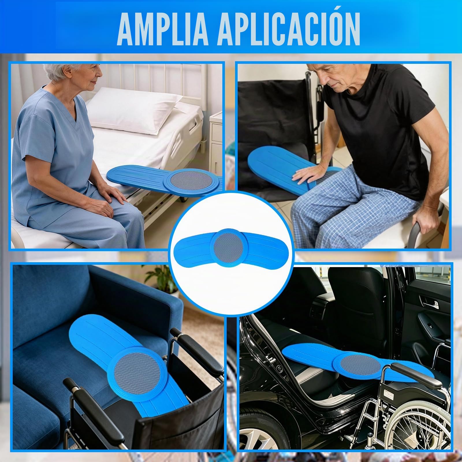 Tabla de Transferencia, 90 cm Tabla de Transferencia para Personas Mayores con Disco Giratorio de 360°, Capacidad Peso 150 Kg, Transferir Pacientes a Sillas de Ruedas, Camas, Aseos o Coches