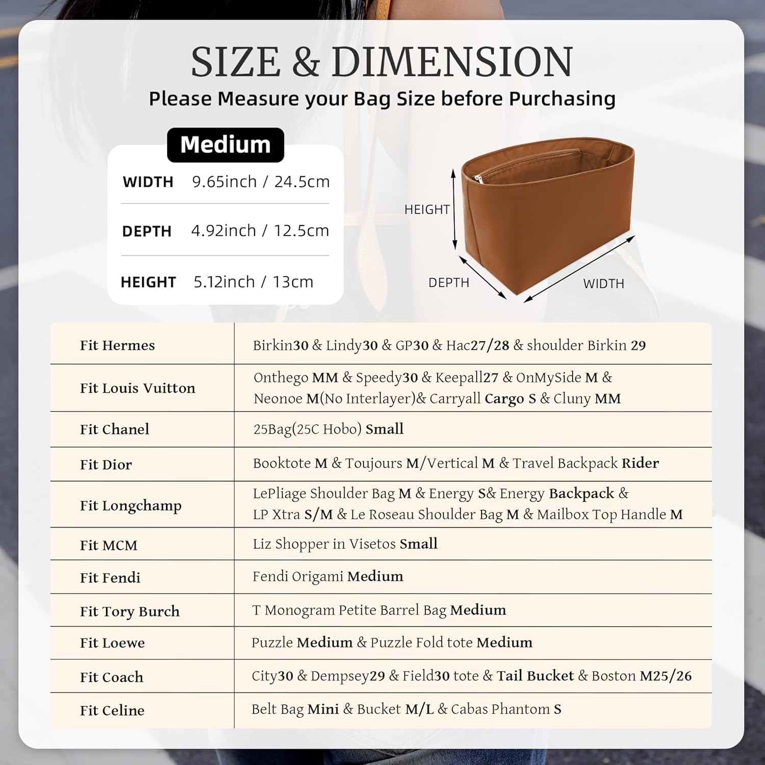 Purse Organizer Insert,Silky-Smooth Handbag & Tote Shaper with 8 Sizes,Fits For Longchamp,Neverful,Gyard & More Bags(Medium, Brown)