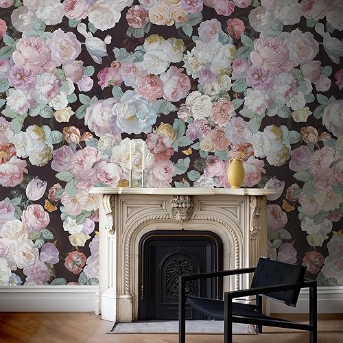 Miniatura 3 de Murales de pared florales morados para despegar y pegar, 148 pulgadas de ancho x 110 pulgadas de alto, papel tapiz de lujo extraíble de flores de