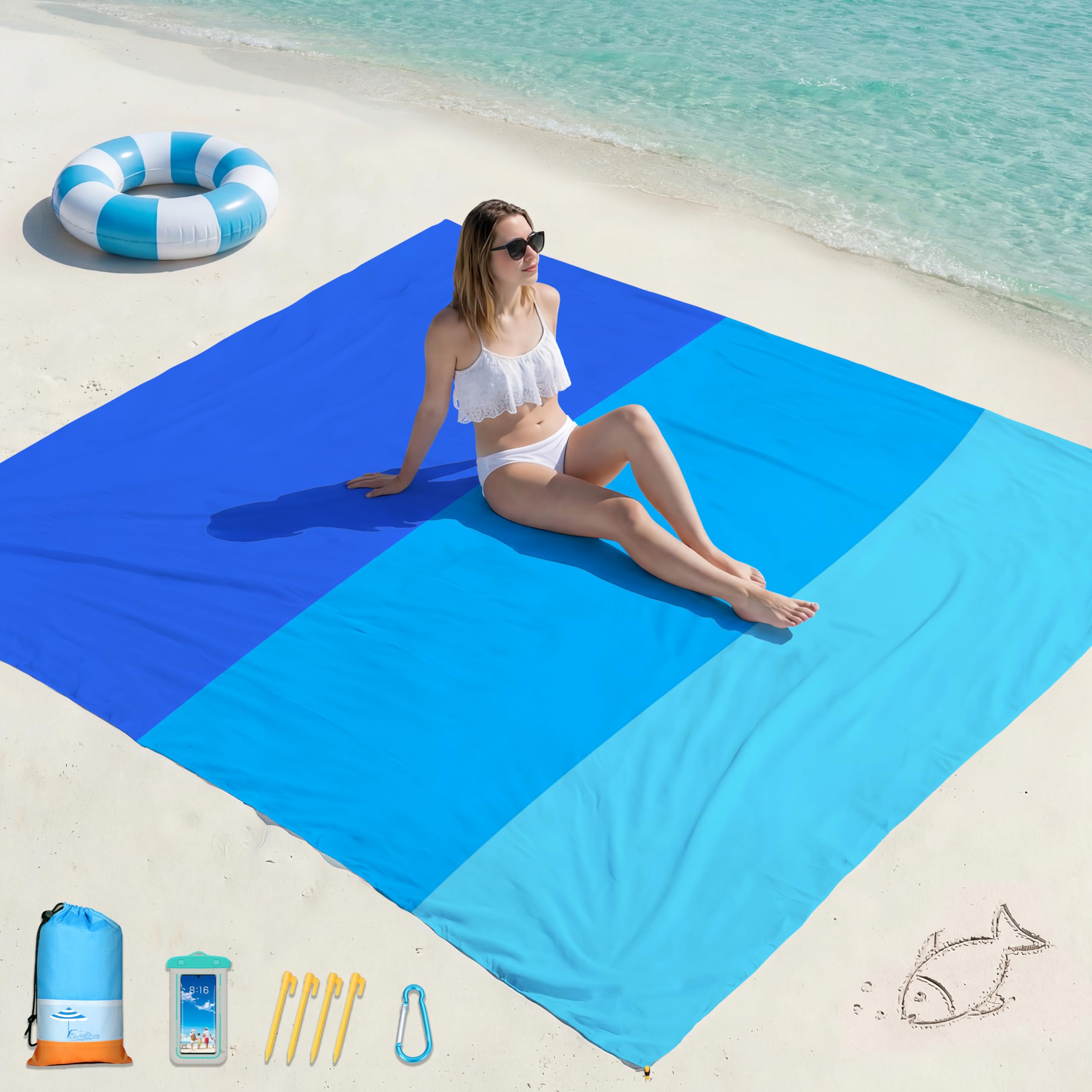 Famstar Beach Blanket Oversized Extra Large 10'X 9',Waterproof Sandproof Beach Blanket 2-8 Adults Lightweight Durable for Travel Camping Hiking Picnic