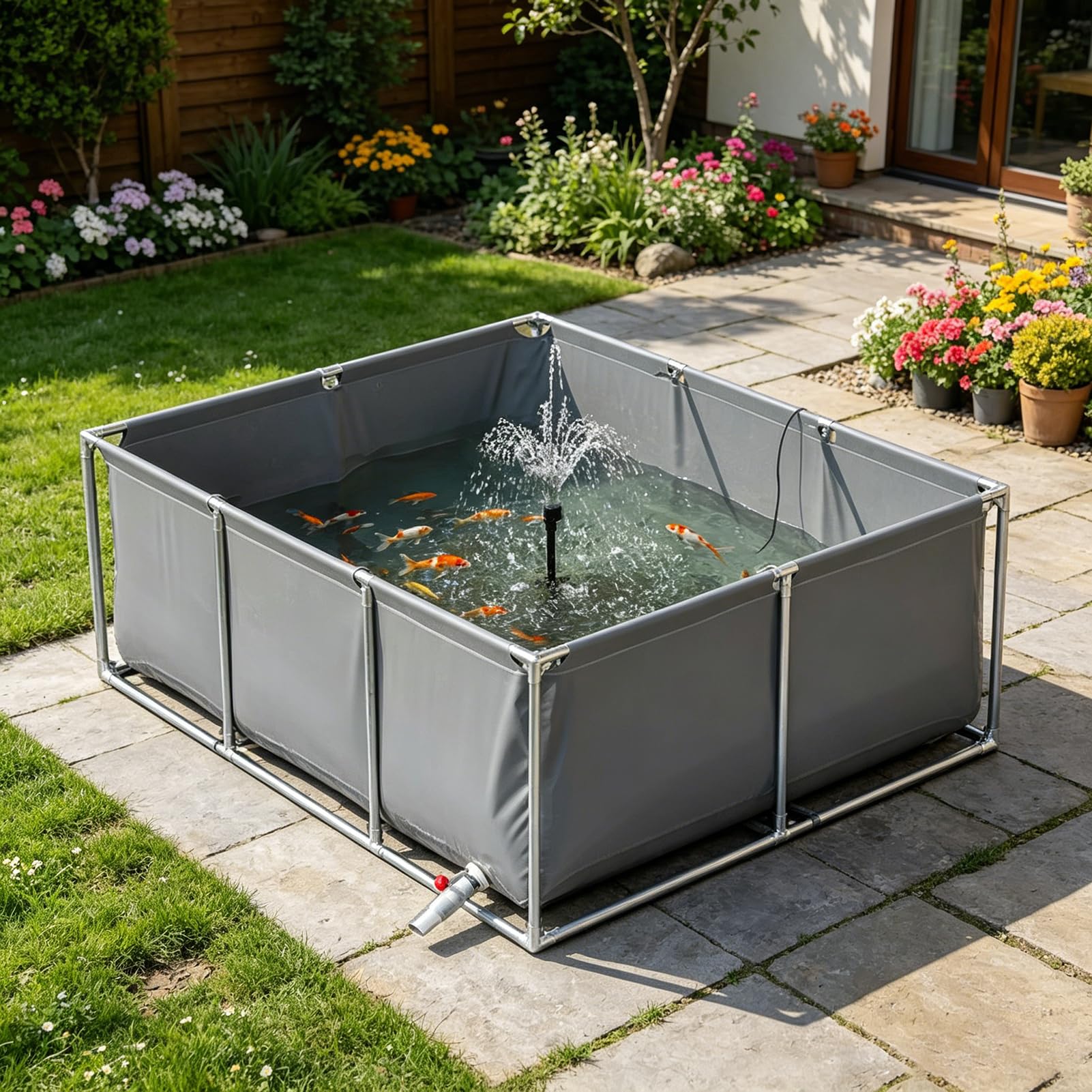 Ddasam Foldable Above Ground Pond with Stand – UV-Proof Waterproof PVC Canvas Outdoor Collapsible Pool for Goldfish, Koi, Pet Swimming & Storage, 330 LB Capacity(LWH:1.5×1×0.5m)