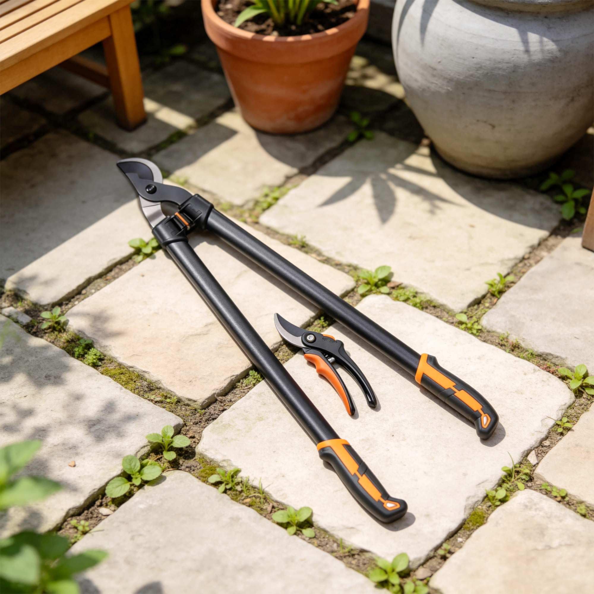 Outsunny Set Attrezzi da Giardinaggio 2 Pezzi con Troncarami e Cesoie per Siepi da 69.5 cm, Forbici da Potatura con Impugnatura Morbida e Blocco di Sicurezza, Leggero e Compatto, Arancione