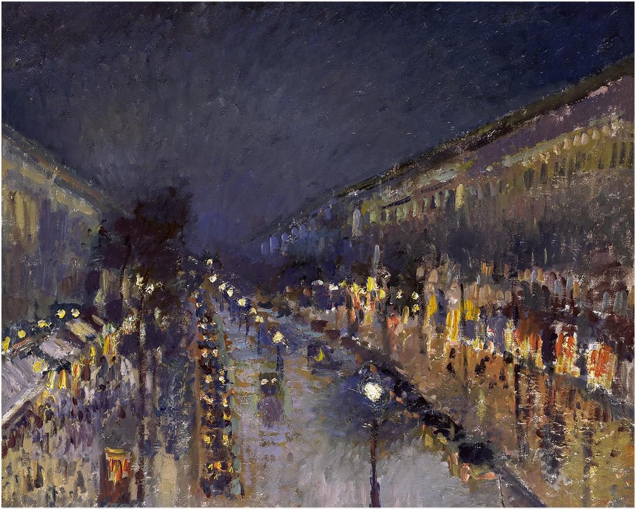 ZZPT Camille Pissarro Art Prints Poster - The Boulevard Montmartre at Night - Impressionism Oil Painting Canvas Wall Art for Bedroom Living Room Office Decor Unframed Picture(12x15in/30x38cm)